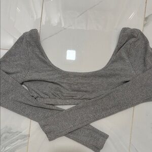 Edikted Grey Ribbed Long Sleeve Crop Top
